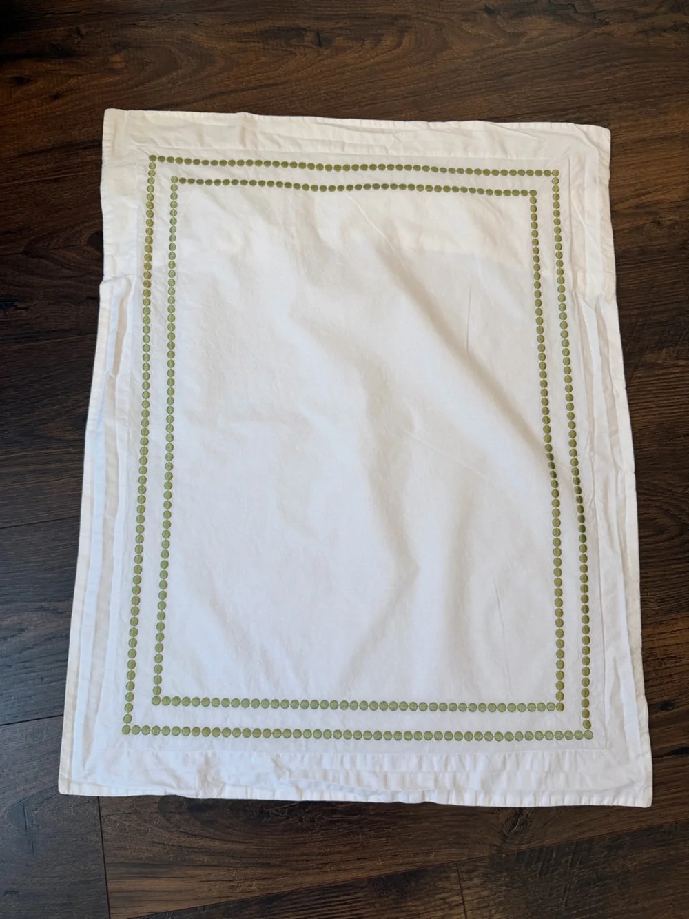 Pottery Barn Vintage Green Embroidered White Embroidered Standard Shams TWO